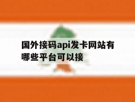 国外接码api发卡网站有哪些平台可以接