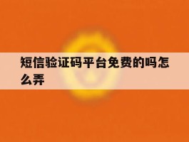 短信验证码平台免费的吗怎么弄