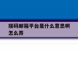 接码邮箱平台是什么意思啊怎么弄