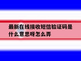 最新在线接收短信验证码是什么意思呀怎么弄