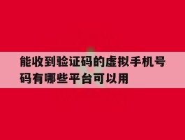 能收到验证码的虚拟手机号码有哪些平台可以用的简单介绍