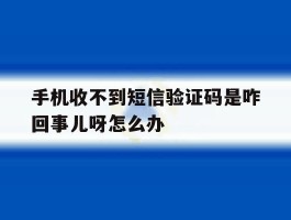 手机收不到短信验证码是咋回事儿呀怎么办